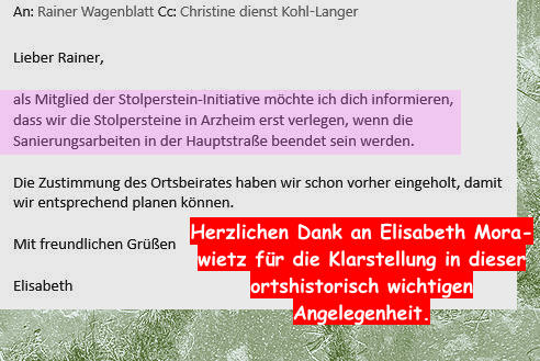 Herzlichen Dank an Elisabeth Morawietz für die Klarstellung in dieser ortshistorisch wichtigen Angelegenheit.