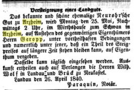 Versteigerung des Neurohrschen Gutes (aus dem Eilboten)